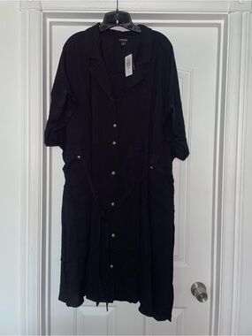 Torrid Mini Rayon Slub Button Front Collared BLACK Dress Sz 5X NWT minimalist